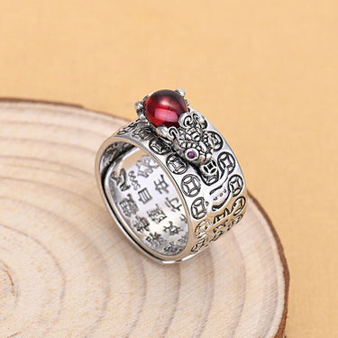Pixiu Natural Red Garnet Stone Ring YourSoulPlace.com